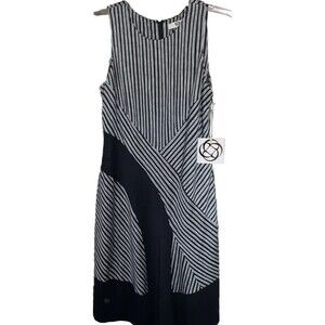 size 6 etcetra dress casual midi black/white striped sleeveless modal/nylon